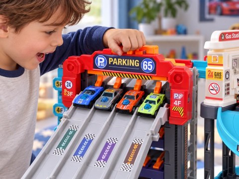 JOKOMISIADA Piętrowy GARAŻ DLA AUT 4w1 wyrzutnia parking winda stacja +8x pojazd ZA6353