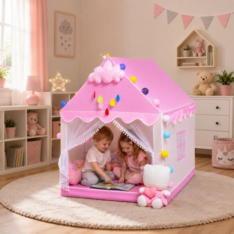LEAN Toys Namiot Domek Dla Dzieci Z Lampkami Dekoracyjnymi LED Do Pokoju Różowy