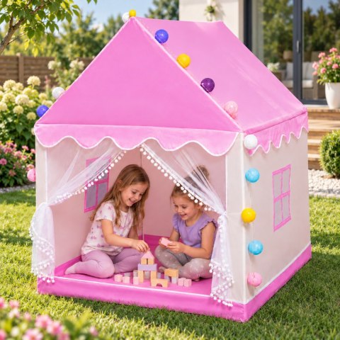 LEAN Toys Namiot Domek Dla Dzieci Z Lampkami Dekoracyjnymi LED Do Pokoju Różowy