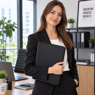 LEAN Teczka Organizer Na Dokumenty Z Przegródkami Kieszonki Zamek A4 Czarna