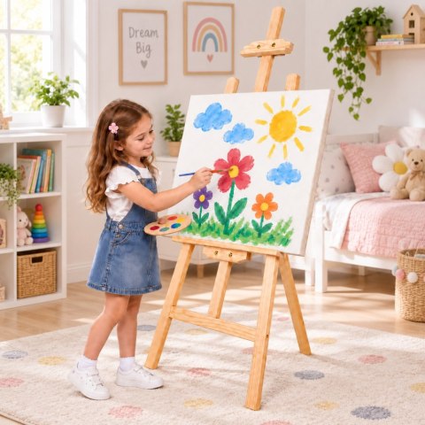 LEAN Toys Duża Sztaluga Malarska z Litego Drewna Drewniana Trójnożna 150 CM