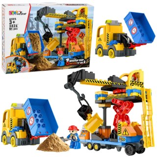 LEAN Toys Klocki Konstrukcyjne Baza Budowlana Dźwig Wywrotka Dźwięki 91 el.