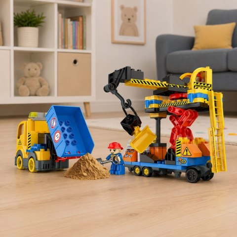 LEAN Toys Klocki Konstrukcyjne Baza Budowlana Dźwig Wywrotka Dźwięki 91 el.