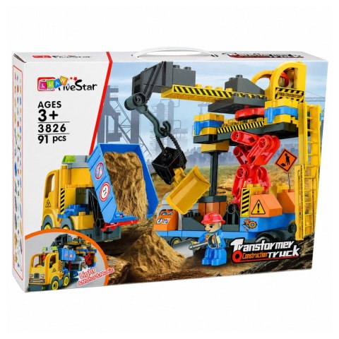 LEAN Toys Klocki Konstrukcyjne Baza Budowlana Dźwig Wywrotka Dźwięki 91 el.