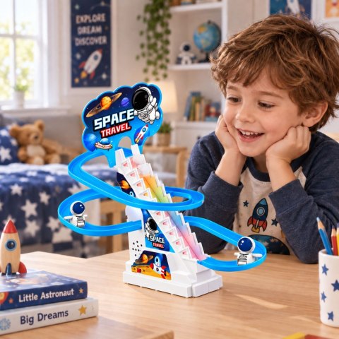 LEAN Toys Kosmiczny Tor Zjeżdżalnia Dla Kosmonautów Światła Dźwięki Niebieski