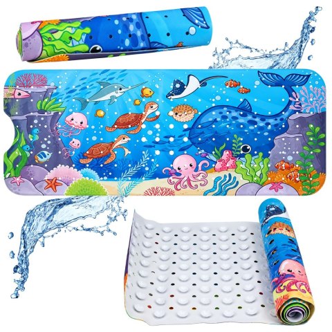 LEAN Toys Mata Antypoślizgowa Do Wanny Podwodny Świat Przyssawki 100x40 cm