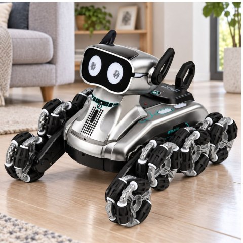 LEAN Toys Pies Robot Zdalnie Sterowany RC 8 Kół Tryb Demo Sztuczki Srebrny