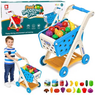 LEAN Toys Wózek Sklepowy Dla Dzieci Zakupy Akcesoria Spożywcze Niebieski 26 el.