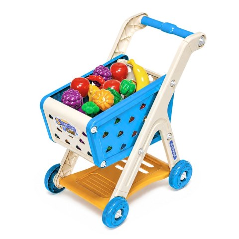 LEAN Toys Wózek Sklepowy Dla Dzieci Zakupy Akcesoria Spożywcze Niebieski 26 el.