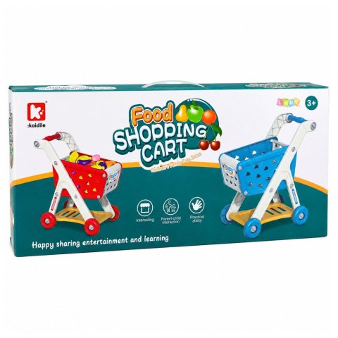 LEAN Toys Wózek Sklepowy Dla Dzieci Zakupy Akcesoria Spożywcze Niebieski 26 el.