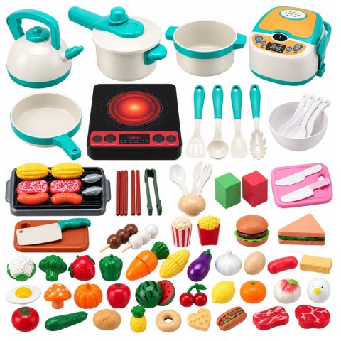 LEAN Toys Zestaw Kuchenny Dla Dzieci Kuchenka Garnki Produkty Spożywcze Dźwięki 90el.