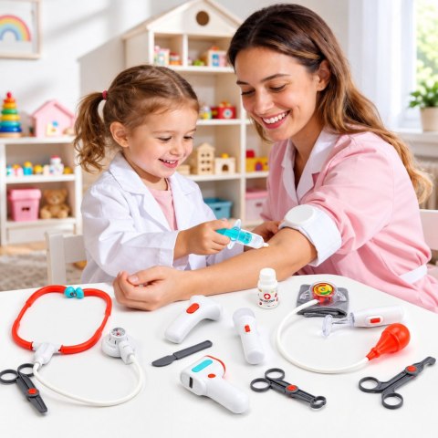 LEAN Toys Zestaw Lekarski Małego Doktora Walizka Akcesoria Światła Dźwięki 15 el.