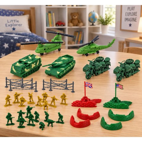 LEAN Toys Zestaw Militarny Żołnierzyki Figurki Pojazdy Wojskowe Mapa Akcesoria 121el.