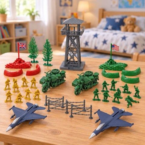 LEAN Toys Zestaw Militarny Żołnierzyki Figurki Pojazdy Wojskowe Mapa Akcesoria 72 el.