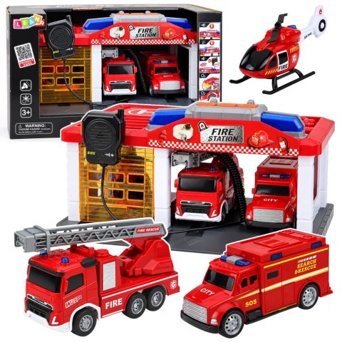 LEAN Toys Baza Garaż Straż Pożarna Helikopter Krótkofalówka Światła Dźwięki
