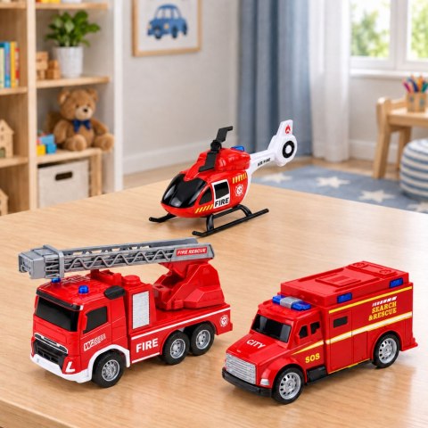 LEAN Toys Baza Garaż Straż Pożarna Helikopter Krótkofalówka Światła Dźwięki