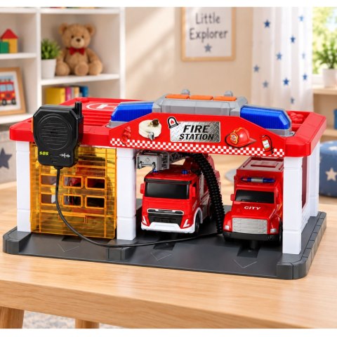 LEAN Toys Baza Garaż Straż Pożarna Helikopter Krótkofalówka Światła Dźwięki