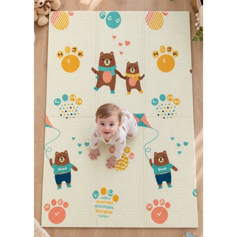 LEAN Toys Mata Do Raczkowania Piankowa Składana Dwustronna Droga Misie 120x180 cm
