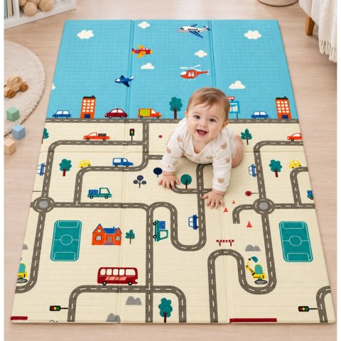 LEAN Toys Mata Do Raczkowania Piankowa Składana Dwustronna Droga Misie 120x180 cm