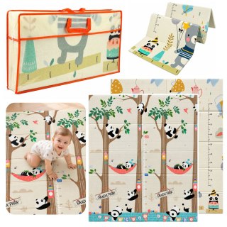 LEAN Toys Mata Edukacyjna Do Raczkowania Piankowa Składana Dwustronna Pandy 180x150cm