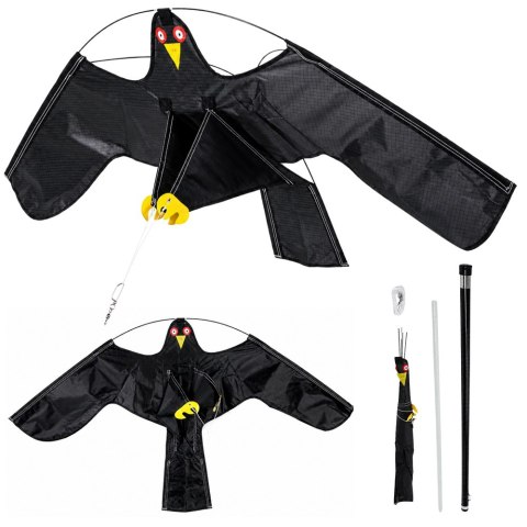 LEAN Toys Odstraszacz Ptaków Latawiec Drapieżnik Jastrząb Czarny 120 cm Maszt 4M