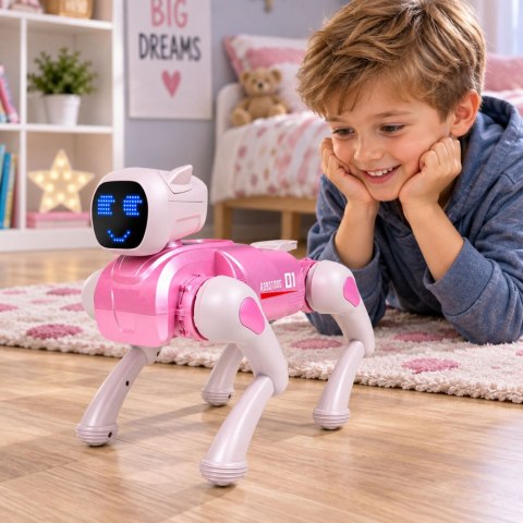 LEAN Toys Pies Robot AI Zdalnie Sterowany RC Bluetooth Aplikacja Programowalny Różowy