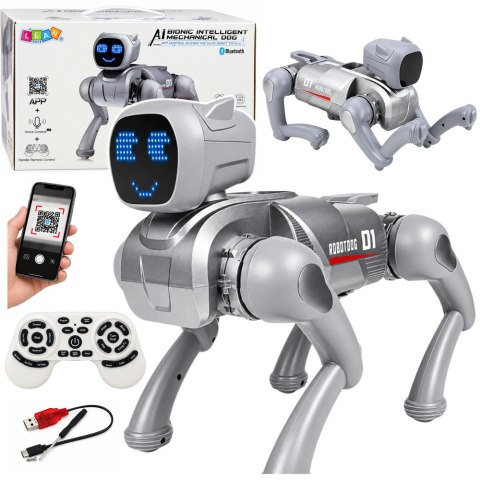 LEAN Toys Pies Robot AI Zdalnie Sterowany RC Bluetooth Aplikacja Programowany Srebrny