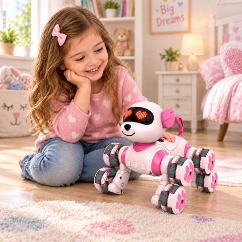 LEAN Toys Pies Robot Zdalnie Sterowany RC 8 Kół Drift 360° Akrobacje Różowy