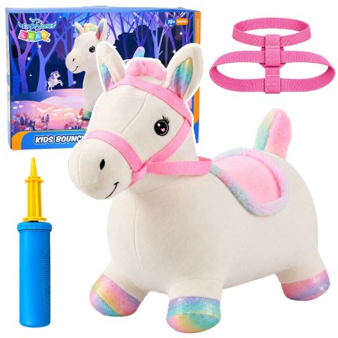 LEAN Toys Pluszowy Konik Skoczek Pompowany Dla Dzieci Do Skakania Biały 60cm