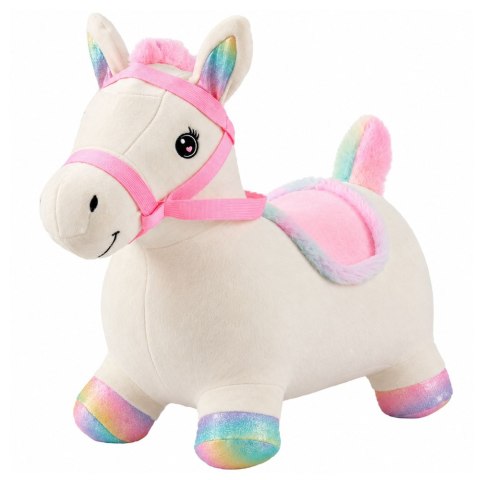 LEAN Toys Pluszowy Konik Skoczek Pompowany Dla Dzieci Do Skakania Biały 60cm