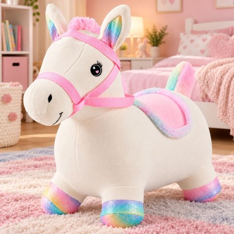 LEAN Toys Pluszowy Konik Skoczek Pompowany Dla Dzieci Do Skakania Biały 60cm