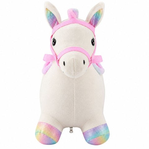 LEAN Toys Pluszowy Konik Skoczek Pompowany Dla Dzieci Do Skakania Biały 60cm