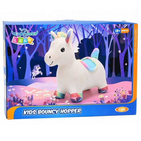 LEAN Toys Pluszowy Konik Skoczek Pompowany Dla Dzieci Do Skakania Biały 60cm