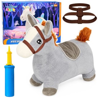 LEAN Toys Pluszowy Konik Skoczek Pompowany Dla Dzieci Do Skakania Szary 60cm