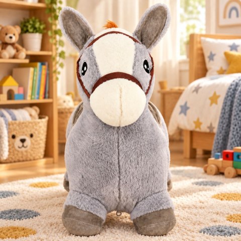 LEAN Toys Pluszowy Konik Skoczek Pompowany Dla Dzieci Do Skakania Szary 60cm