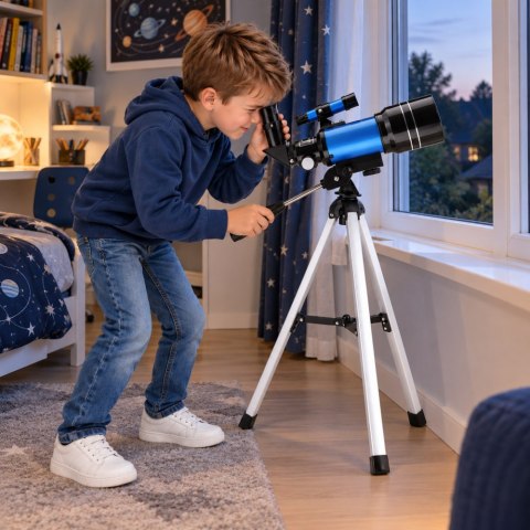LEAN Toys Teleskop Astronomiczny Dla Dzieci Statyw Niebieski Powiększenie 150x