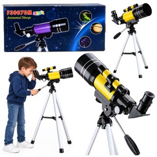 LEAN Toys Teleskop Astronomiczny Dla Dzieci Statyw Żółty Powiększenie 150x