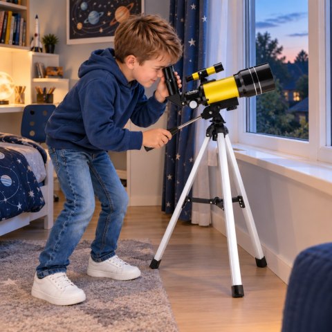 LEAN Toys Teleskop Astronomiczny Dla Dzieci Statyw Żółty Powiększenie 150x