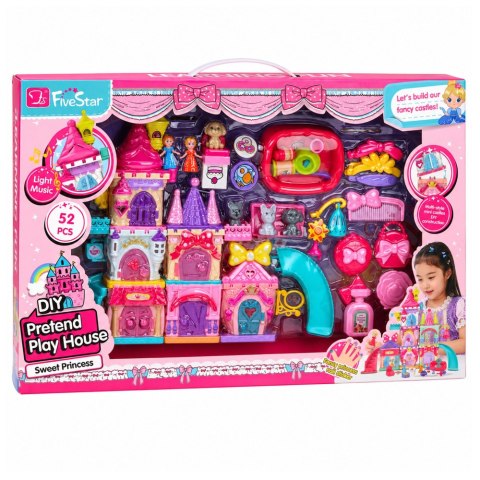 LEAN Toys Zamek Księżniczki Zestaw Do Składania Kolorowy Światła Dźwięki 52 el.
