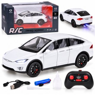 JOKOMISIADA Autko Tesla Model X RC 1:22 metalowy samochód na pilota LED dym RC0772
