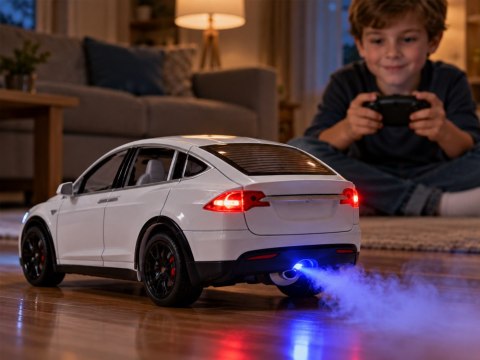 JOKOMISIADA Autko Tesla Model X RC 1:22 metalowy samochód na pilota LED dym RC0772