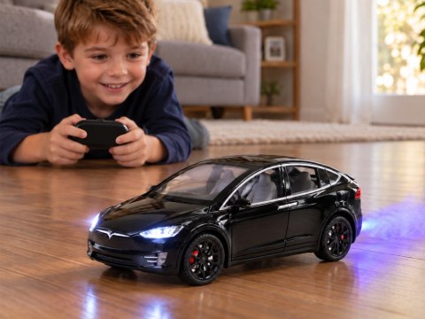 JOKOMISIADA Autko Tesla Model X RC 1:22 metalowy samochód na pilota LED dym RC0772