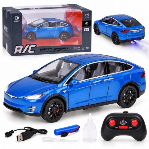 JOKOMISIADA Autko Tesla Model X RC 1:22 metalowy samochód na pilota LED dym RC0772