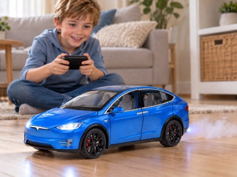 JOKOMISIADA Autko Tesla Model X RC 1:22 metalowy samochód na pilota LED dym RC0772