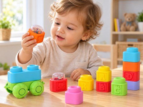 JOKOMISIADA Gumowe klocki 3w1 - miękkie, sensoryczne, dźwiękowe, świetlne 32ele ZA6435