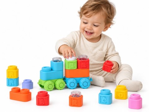 JOKOMISIADA Gumowe klocki 3w1 - miękkie, sensoryczne, dźwiękowe, świetlne 32ele ZA6435