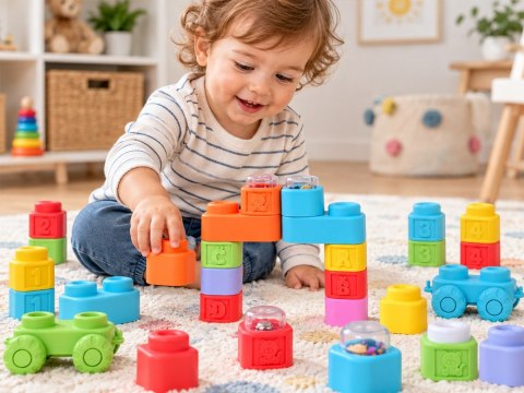 JOKOMISIADA Gumowe klocki 3w1 - miękkie, sensoryczne, dźwiękowe, świetlne 32ele ZA6435