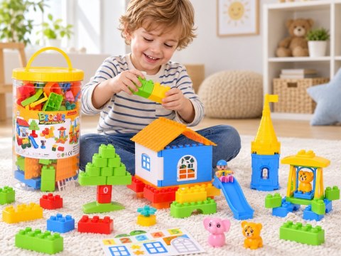 JOKOMISIADA Klocki DUŻE plastikowe 94ele w pojemniku z uchwytem + figurki ZA6429