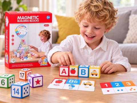 JOKOMISIADA Klocki magnetyczne EDUKACYJNE - nauka liczenia, liter, zegara 35ele ZA6603