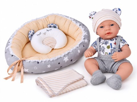 JOKOMISIADA Lalka Bobas 40 cm + Nosidełko Poduszka Kocyk Zestaw do zabawy w dom ZA6622